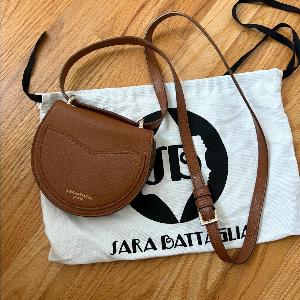 Sara Battaglia Mini Brown Crossbody Bag with Crescent Silhouette